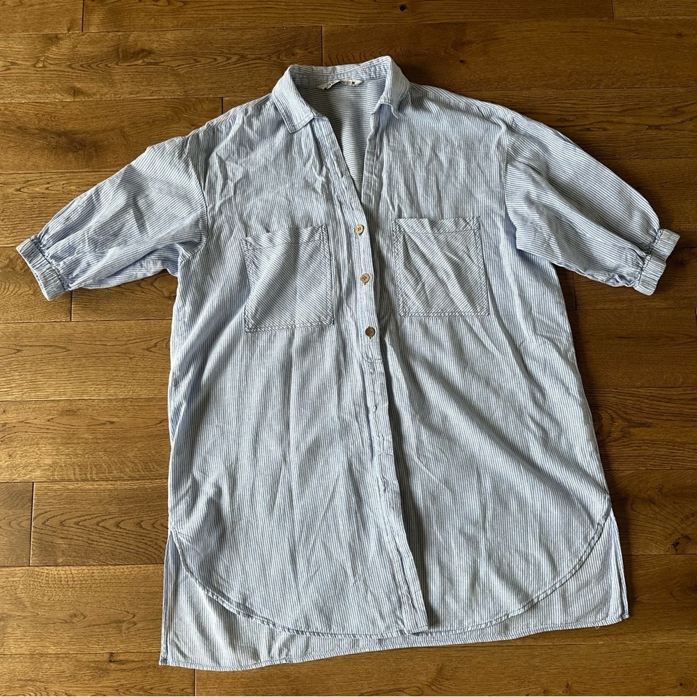 Zara Striped Shirt Dress Linen Cotton Dress Sz M